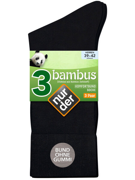 NUR DER Bambus Komfort Socke 3-Pack - schwarz - Größe 39-42